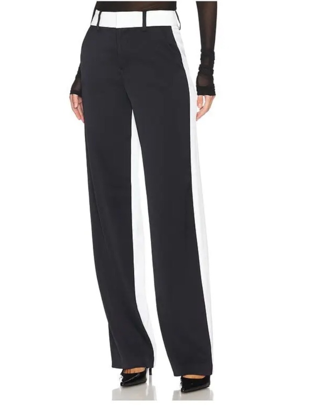 Alice + Olivia Alexander straight trouser Black white Pants $375 Revolve Sz 2